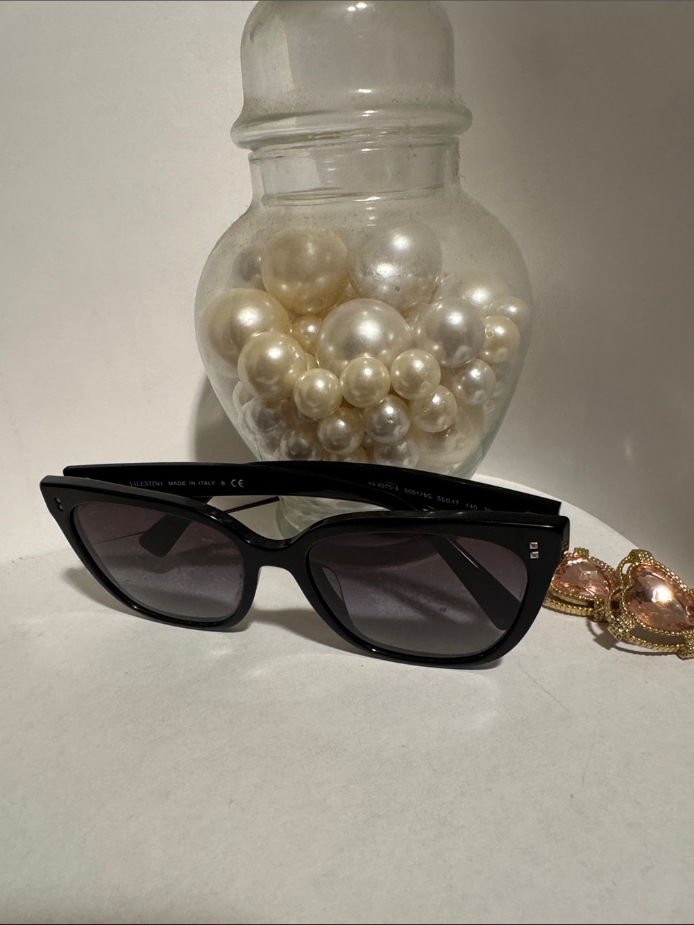 Valentino Black Gloss Cat-Eye Sunglasses with Dark Lenses